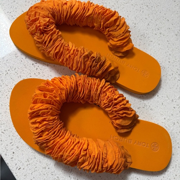 Tory Burch Orange Fringe Slide Sandals - Picture 1 of 8